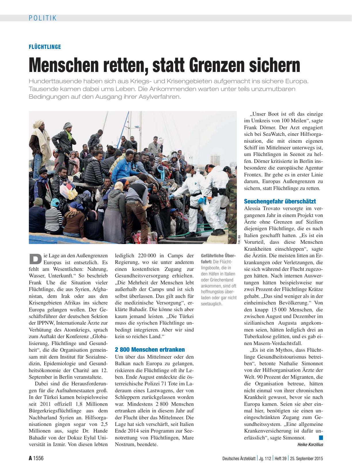 Vorschauseite 1: Flüchtlinge: Menschen retten, statt Grenzen sichern