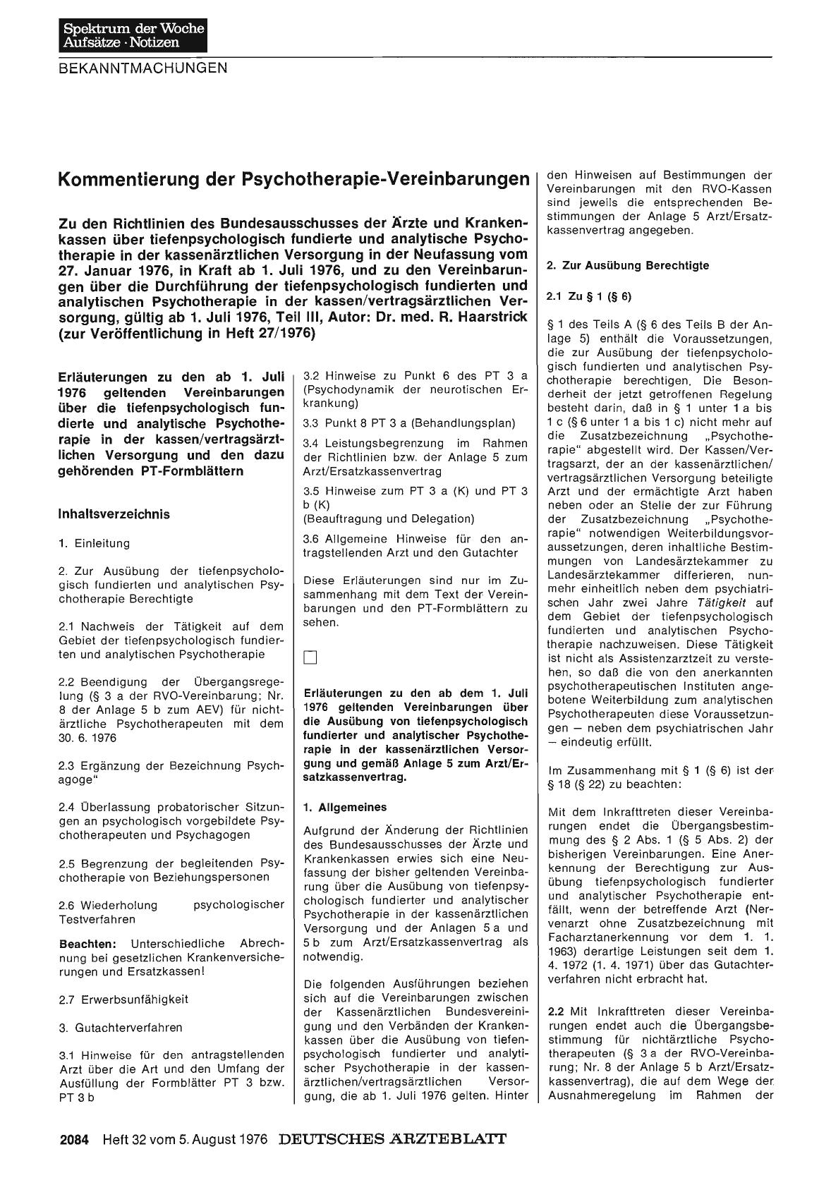 Vorschauseite 1: Kommentierung der Psychotherapie-Vereinbarungen