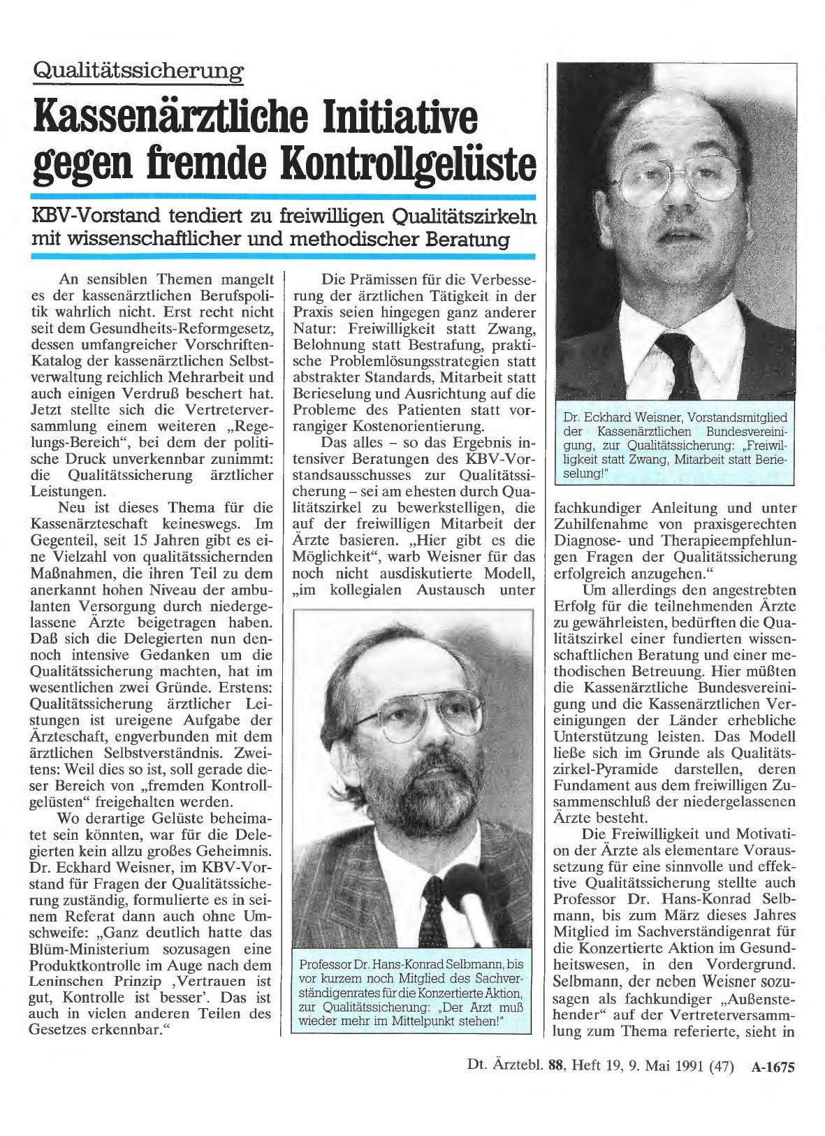 Vorschauseite 1: Qualitätssicherung: Kassenärztliche Initiative gegen fremde Kontrollgelüste