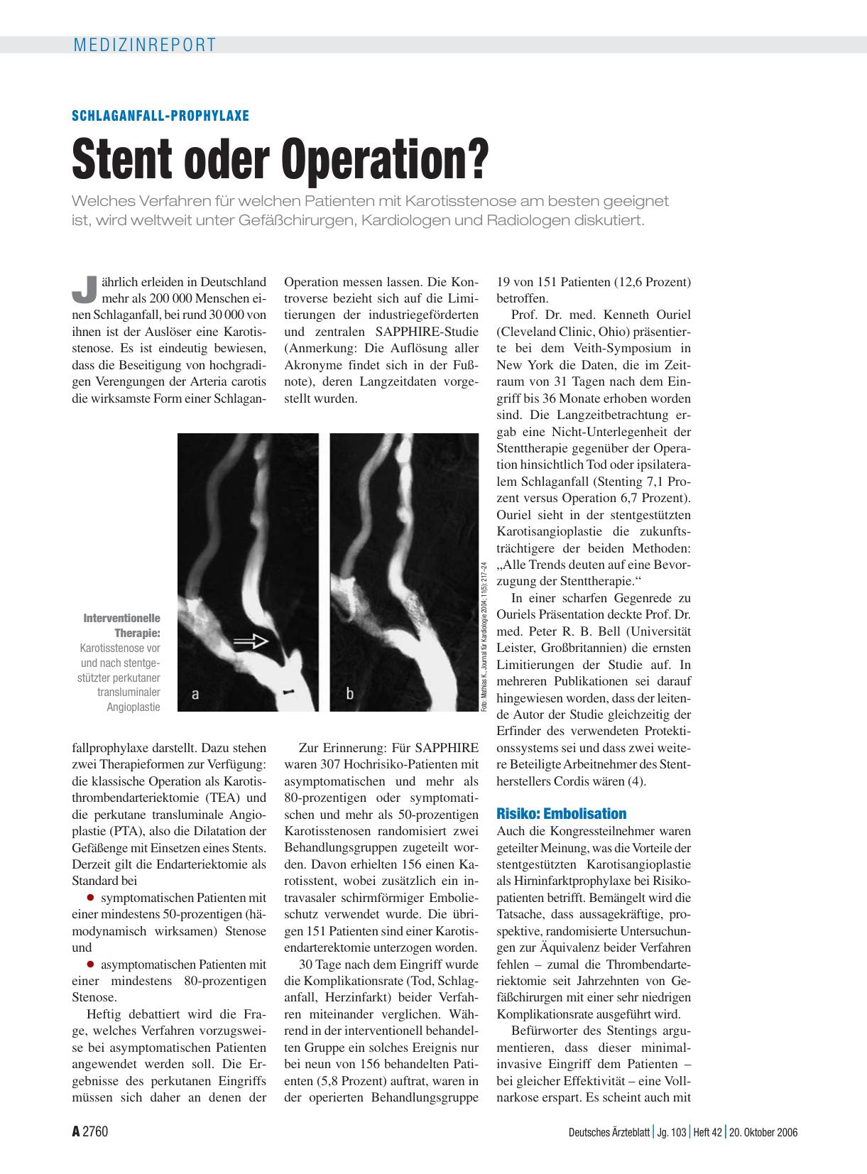Vorschauseite 1: Schlaganfall-Prophylaxe: Stent oder Operation?