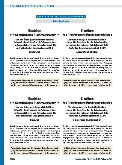 Vorschauseite 1: Beschluss des Gemeinsamen Bundesausschusses über eine Änderung der Arzneimittel-Richtlinie: Anlage XII – Beschlüsse über die Nutzenbewertung von Arzneimitteln mit neuen Wirkstoffe…