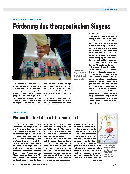 Vorschauseite 1: NRW-Gesundheitsministerium: Förderung des therapeutischen Singens
