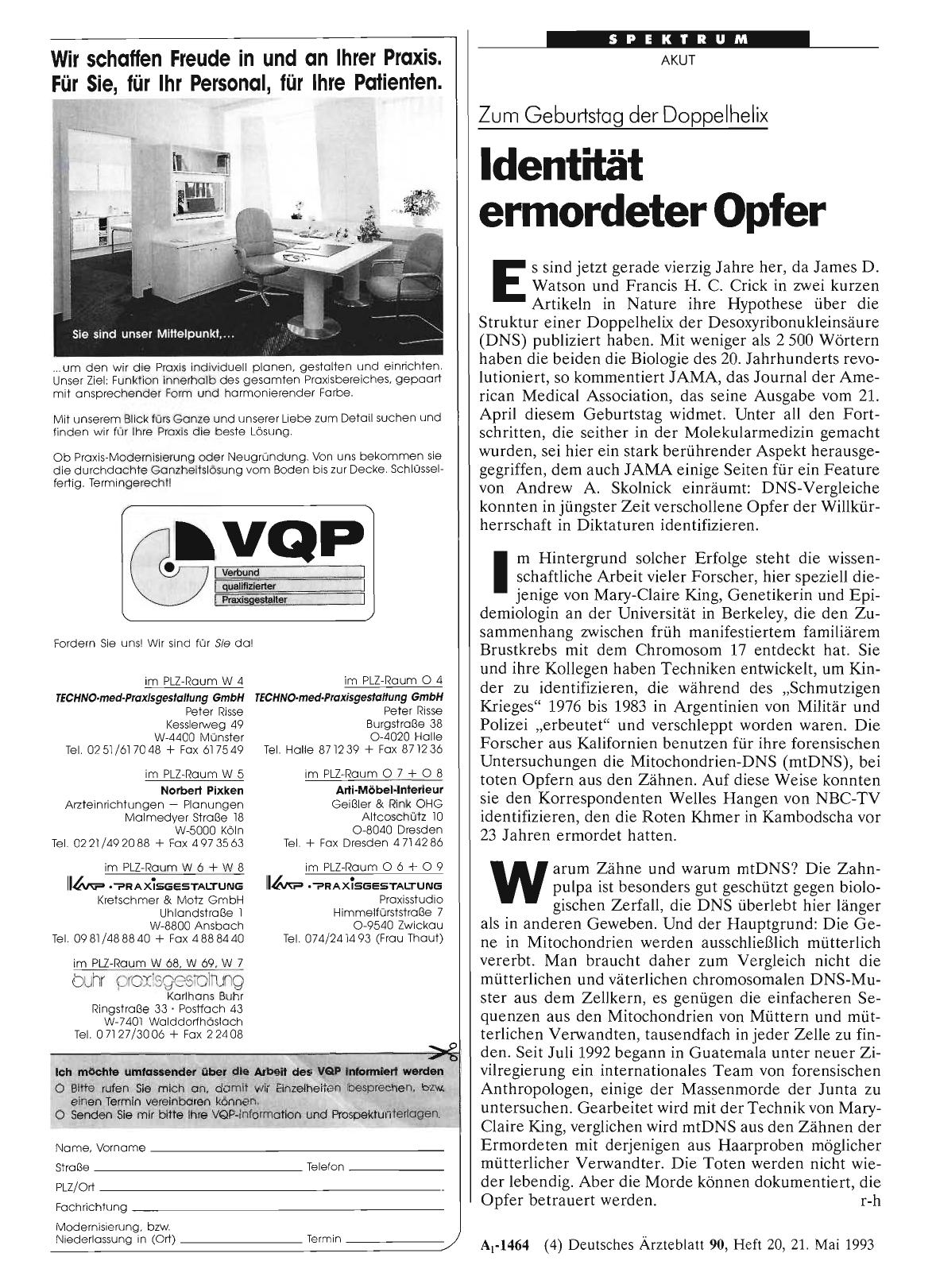 Vorschauseite 1: Zum Geburtstag der Doppelhelix: Identität ermordeter Opfer