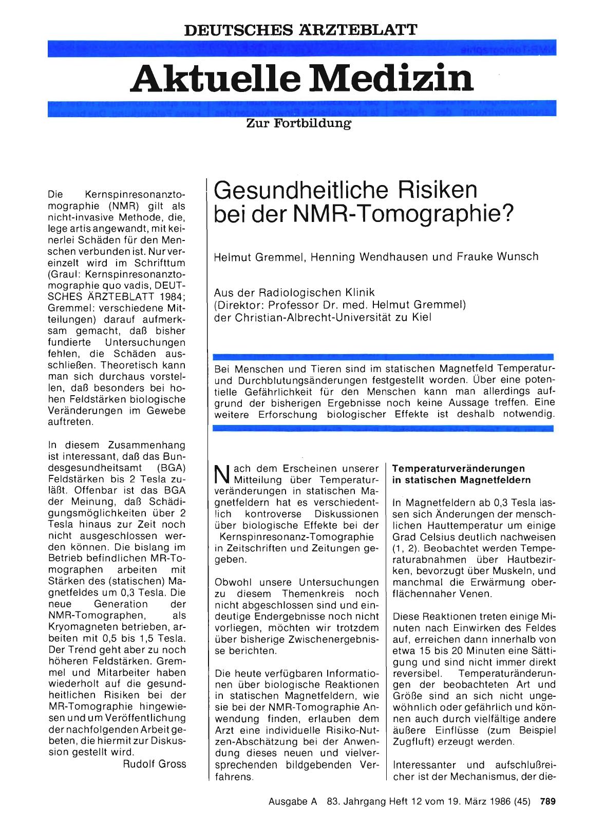 Vorschauseite 1: Gesundheitliche Risiken bei der NMR-Tomographie?