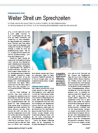 Vorschauseite 1: Niedergelassene Ärzte: Weiter Streit um Sprechzeiten