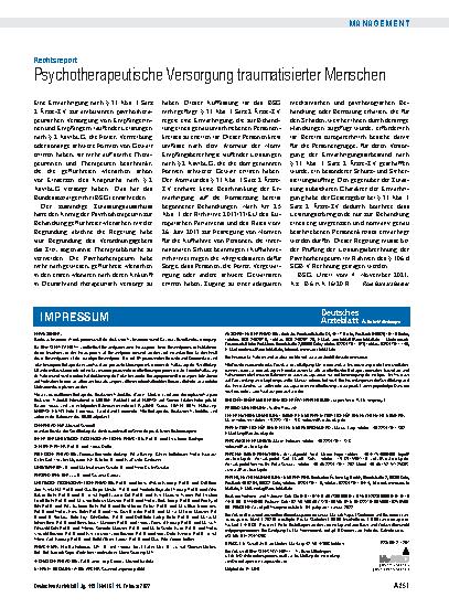 Vorschauseite 1: Rechtsreport: Psychotherapeutische Versorgung traumatisierter Menschen