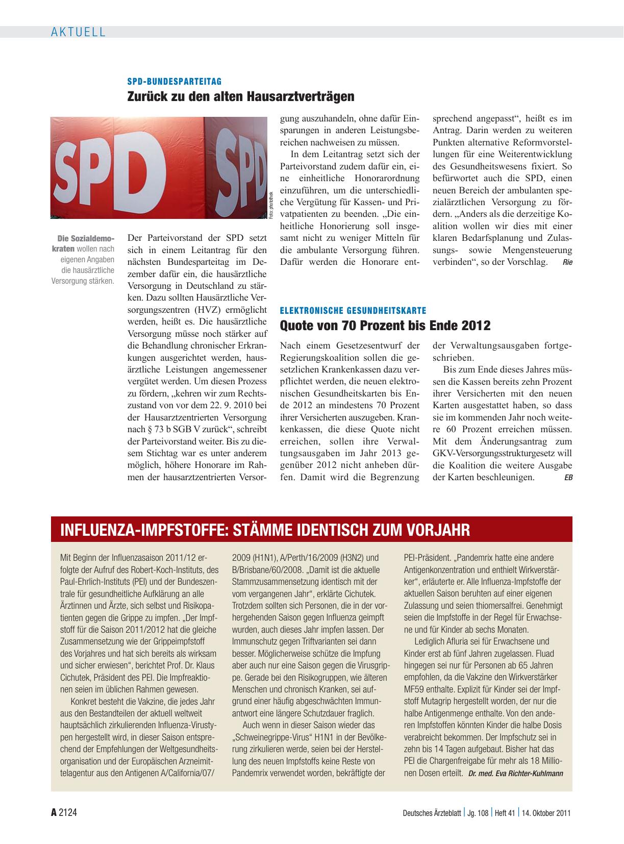 Vorschauseite 1: SPD-Bundesparteitag: Zurück zu den alten Hausarztverträgen