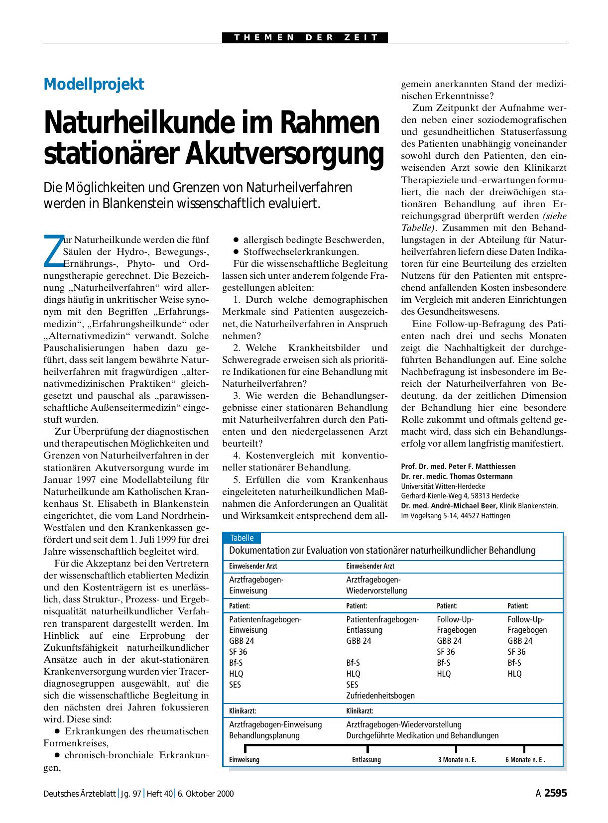 Vorschauseite 1: Modellprojekt: Naturheilkunde im Rahmen stationärer Akutversorgung