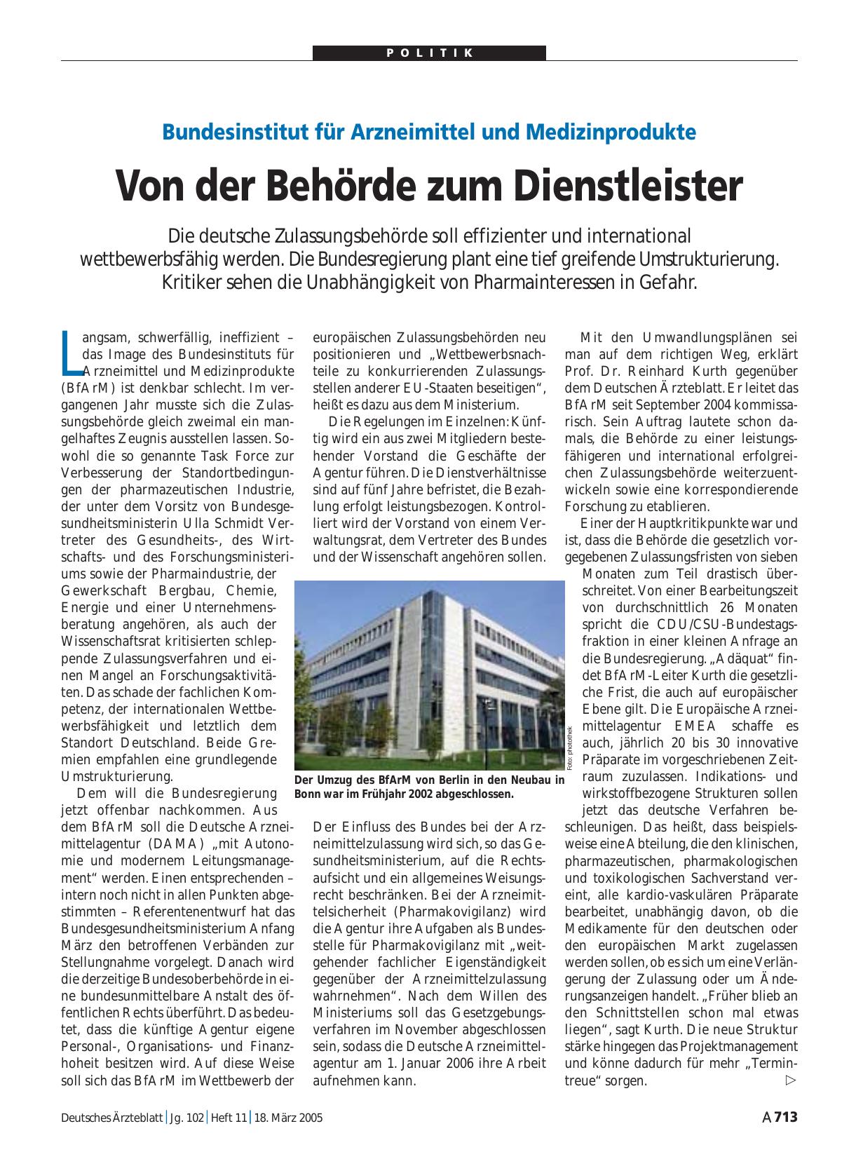 Vorschauseite 1: Bundesinstitut für Arzneimittel und Medizinprodukte: Von der Behörde zum Dienstleister