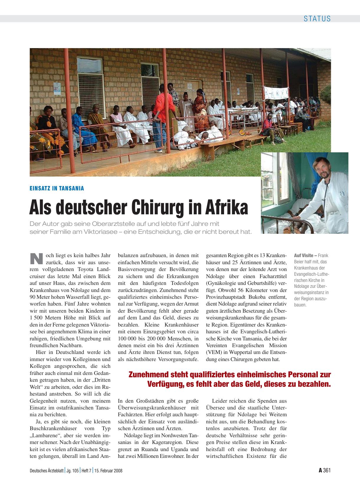 Vorschauseite 1: Einsatz in Tansania: Als deutscher Chirurg in Afrika