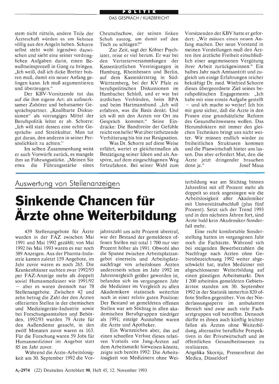 Vorschauseite 1: Auswertung von Stellenanzeigen: Sinkende Chancen für Ärzte ohne Weiterbildung