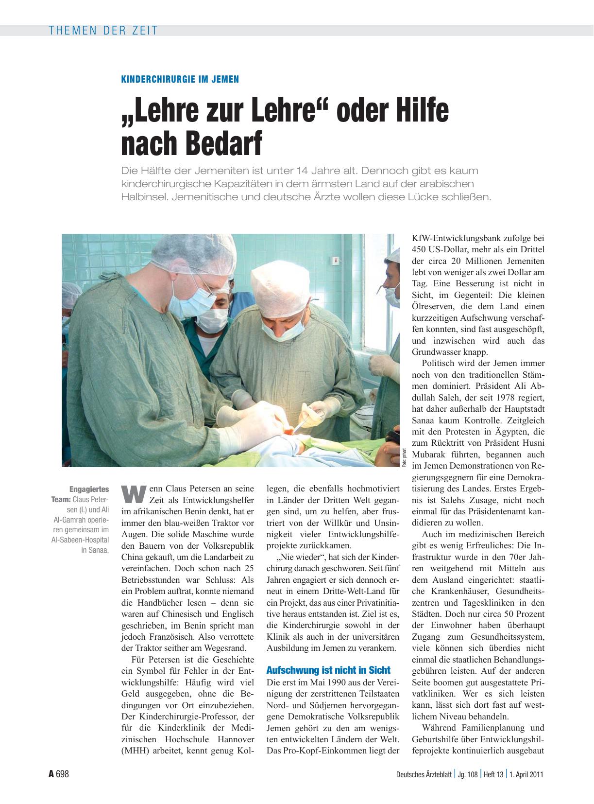 Vorschauseite 1: Kinderchirurgie im Jemen: „Lehre zur Lehre“ oder Hilfe nach Bedarf