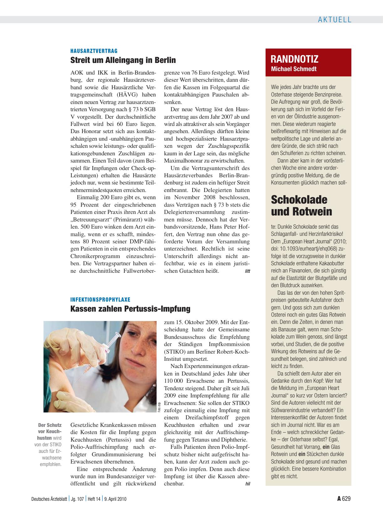 Vorschauseite 1: Hausarztvertrag: Streit um Alleingang in Berlin