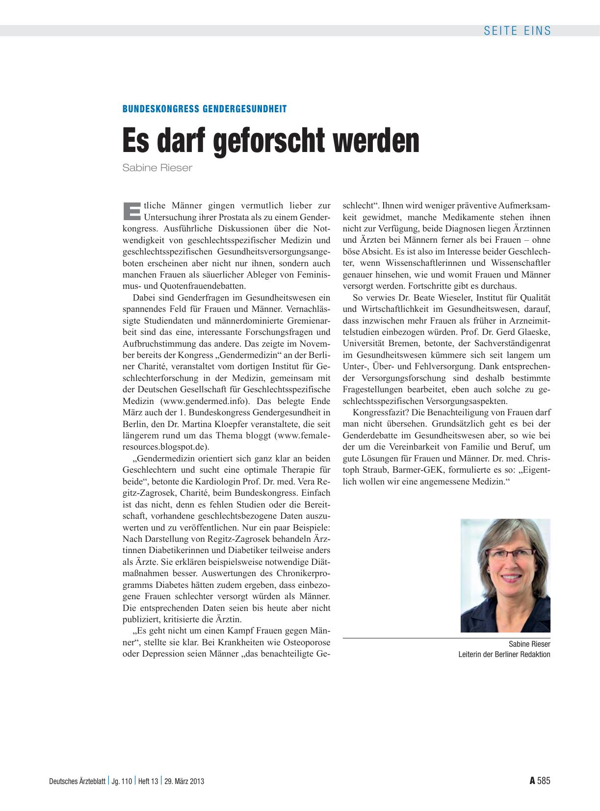 Vorschauseite 1: Bundeskongress Gendergesundheit: Es darf geforscht werden