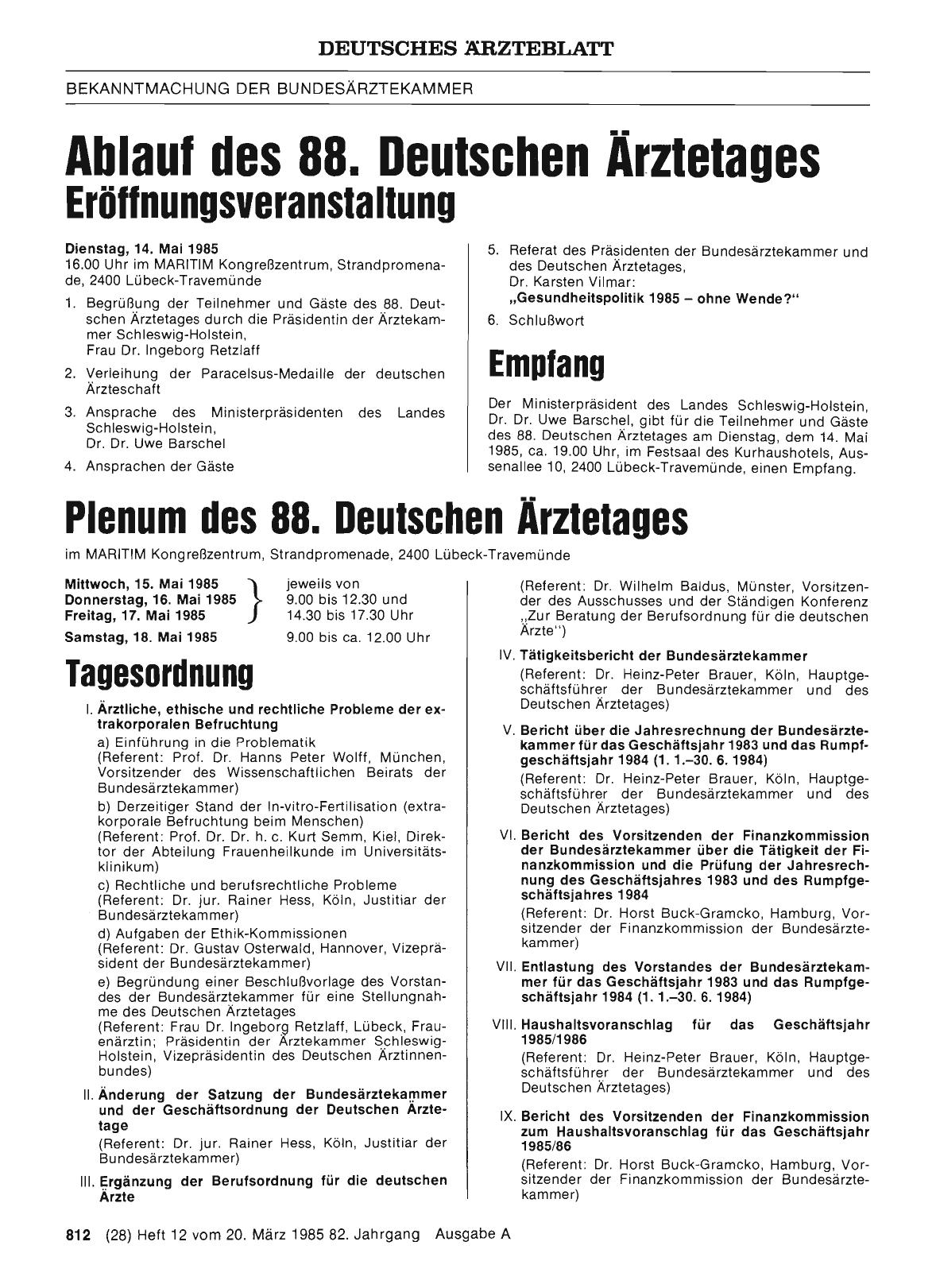 Vorschauseite 1: Ablauf des 88. Deutschen Ärztetages