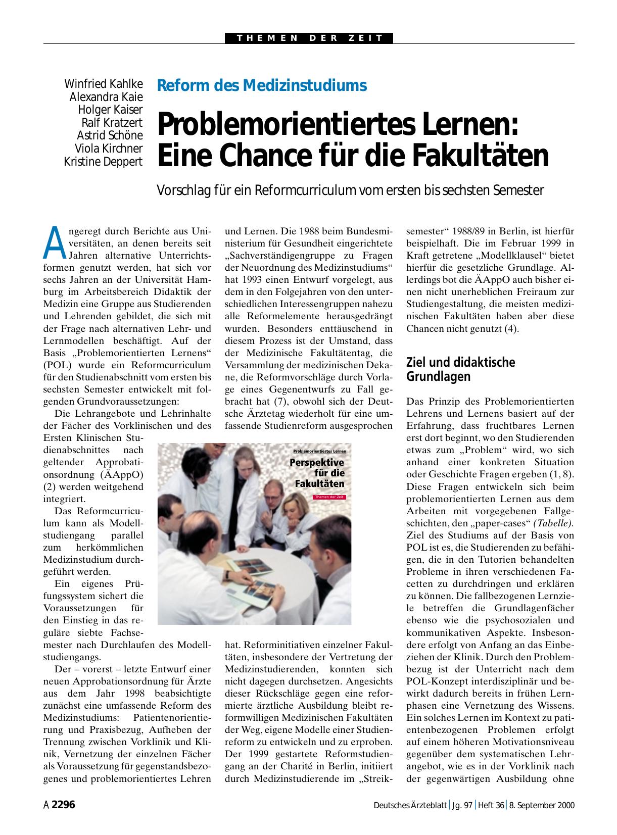 Vorschauseite 1: Reform des Medizinstudiums: Problemorientiertes Lernen - Eine Chance für die Fakultäten