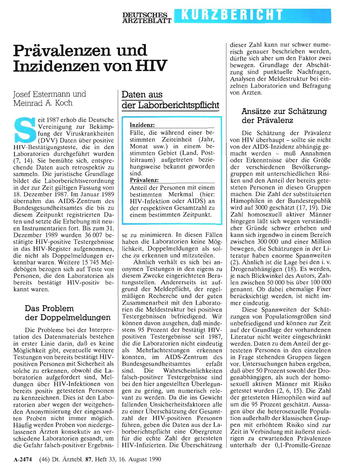 Vorschauseite 1: Prävalenzen und Inzidenzen von HIV