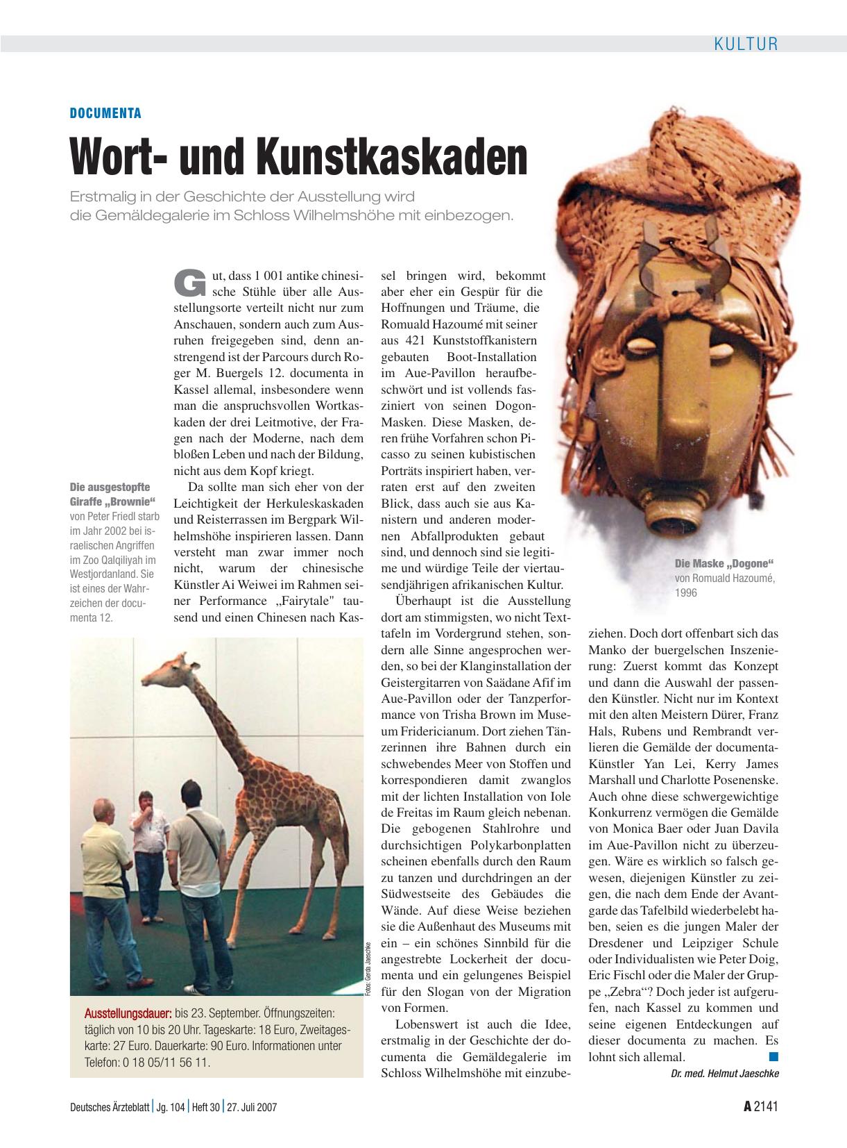 Vorschauseite 1: Documenta: Wortund Kunstkaskaden