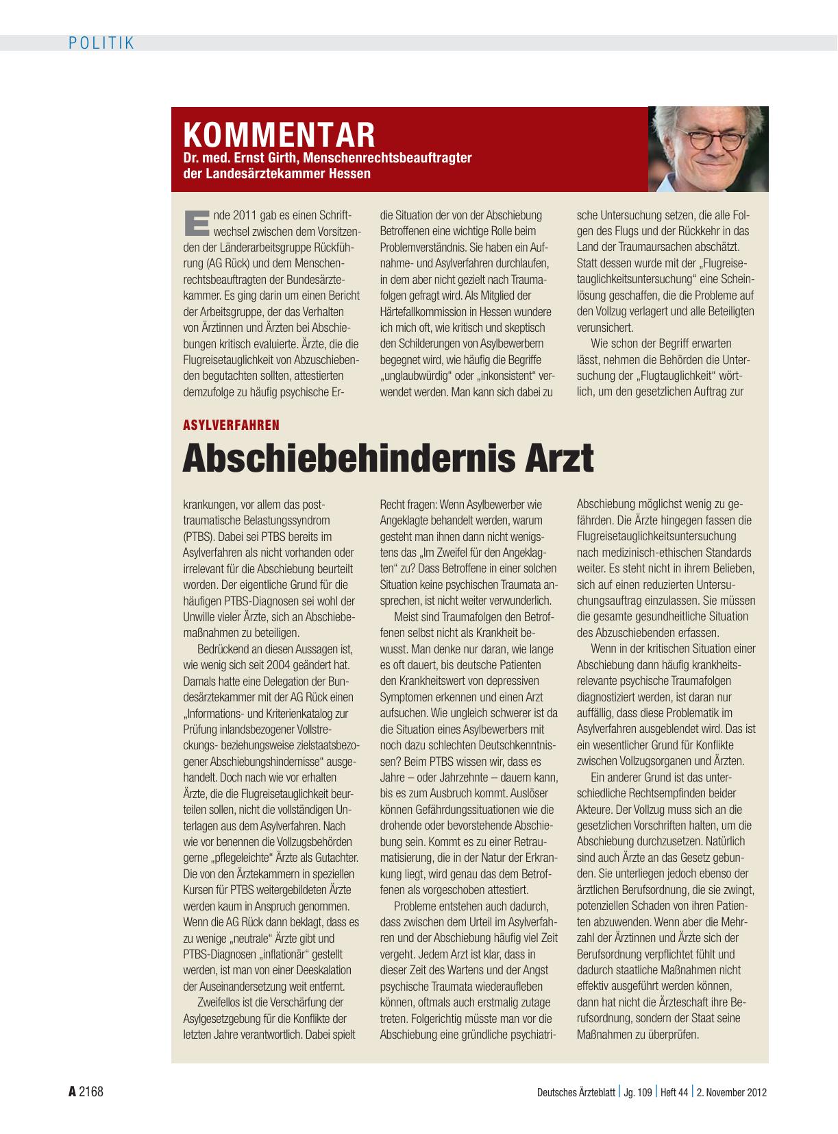 Vorschauseite 1: Asylverfahren: Abschiebehindernis Arzt