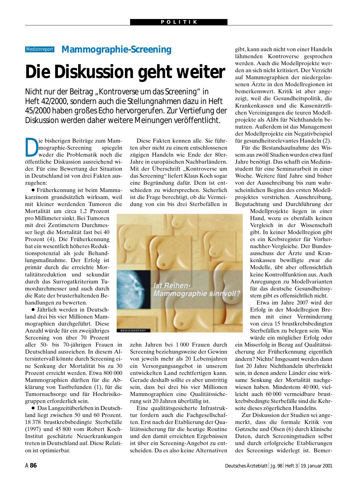 Vorschauseite 1: Mammographie-Screening: Die Diskussion geht weiter