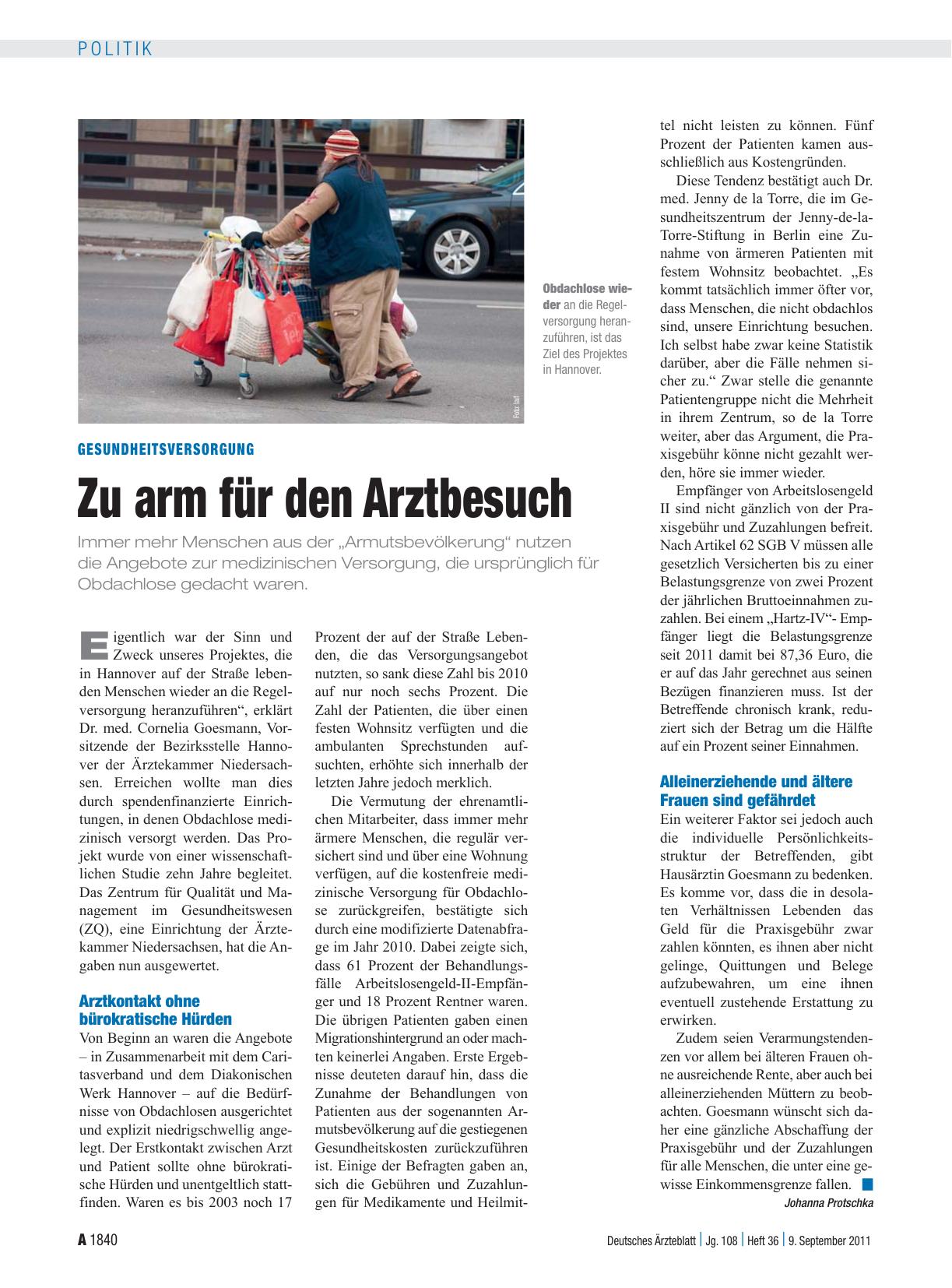 Vorschauseite 1: Gesundheitsversorgung: Zu arm für den Arztbesuch