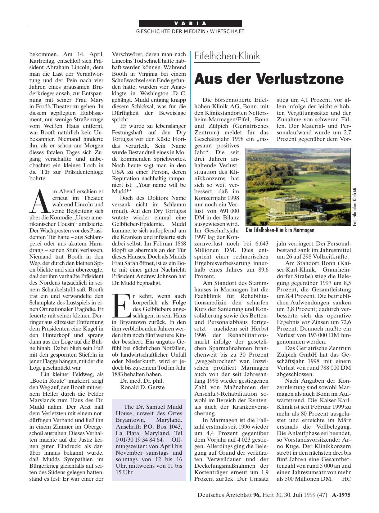 Vorschauseite 1: Eifelhöhen-Klinik: Aus der Verlustzone