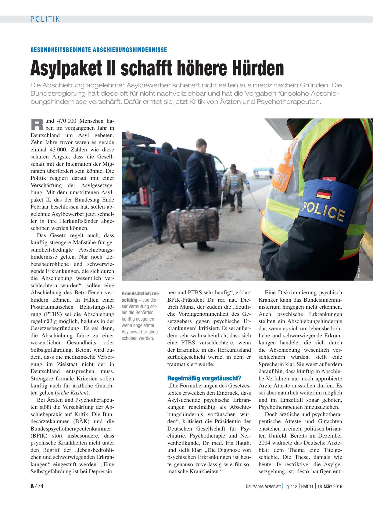 Vorschauseite 1: Gesundheitsbedingte Abschiebungshindernisse: Asylpaket II schafft höhere Hürden