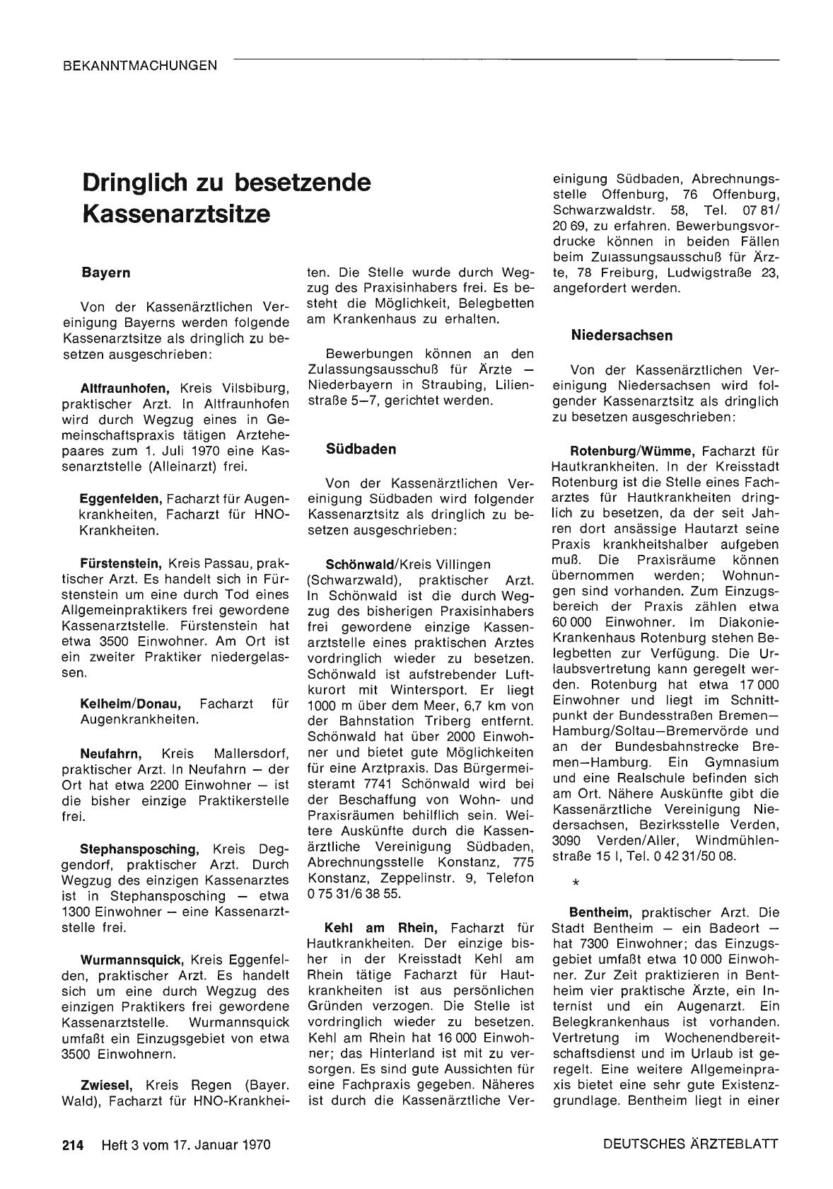 Vorschauseite 1: Dringlich zu besetzende Kassenarztsitze