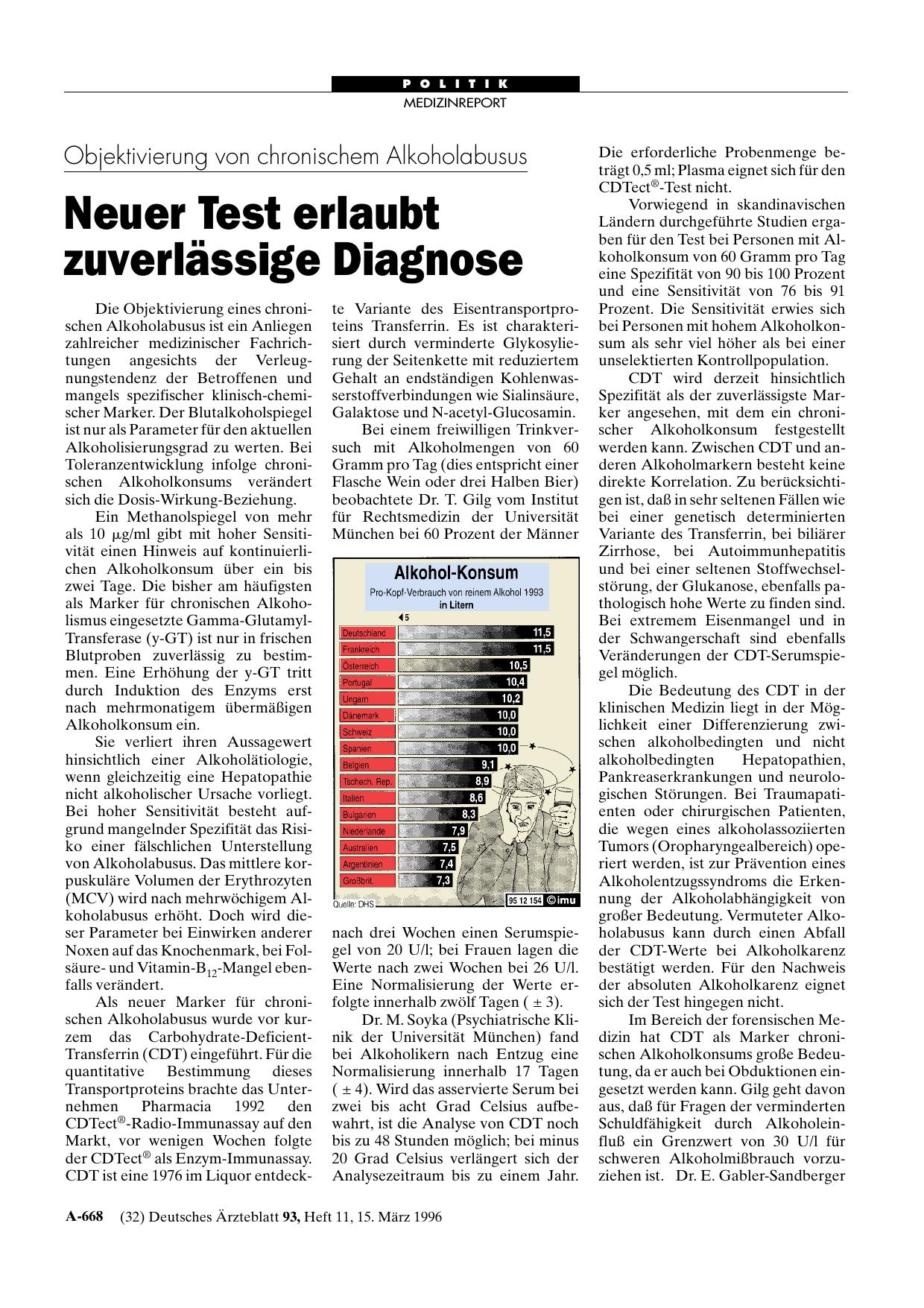 Vorschauseite 1: Objektivierung von chronischem Alkoholabusus: Neuer Test erlaubt zuverlässige Diagnose