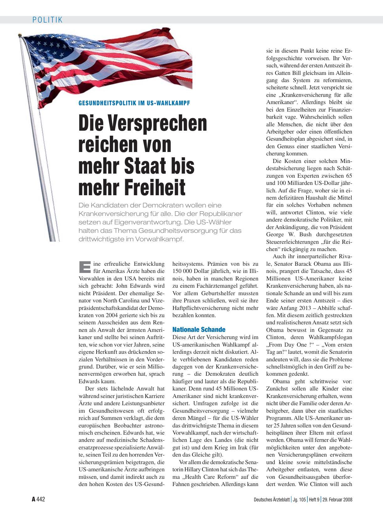 Vorschauseite 1: Gesundheitspolitik im US-Wahlkampf: Die Versprechen reichen von mehr Staat bis mehr Freiheit