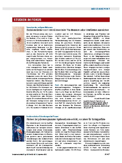 Vorschauseite 1: Operation des malignen Melanoms: Exzisionsränder von 5 mm können beim T1a-Melanom unter Umständen ausreichen