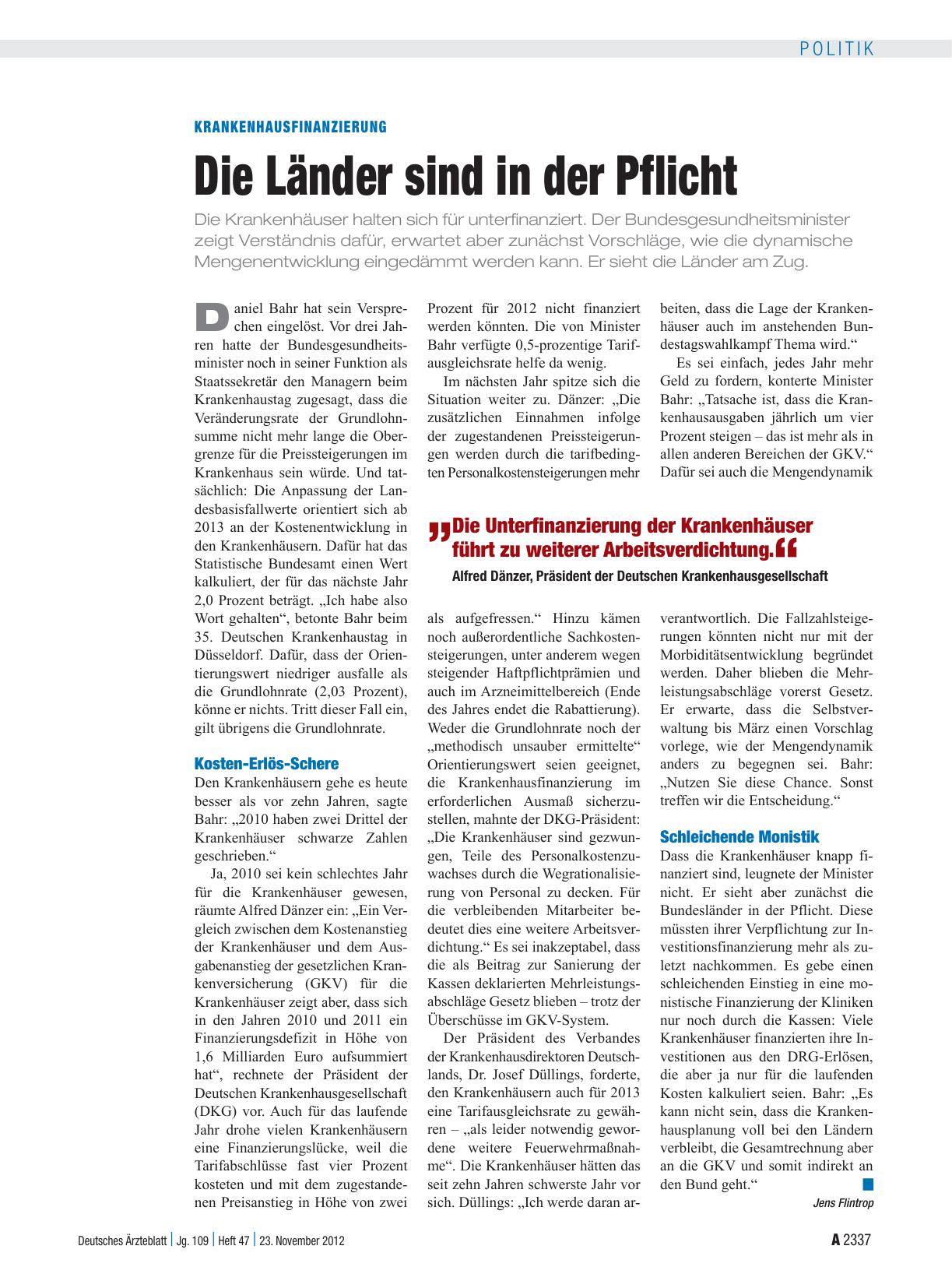 Vorschauseite 1: Krankenhausfinanzierung: Die Länder sind in der Pflicht
