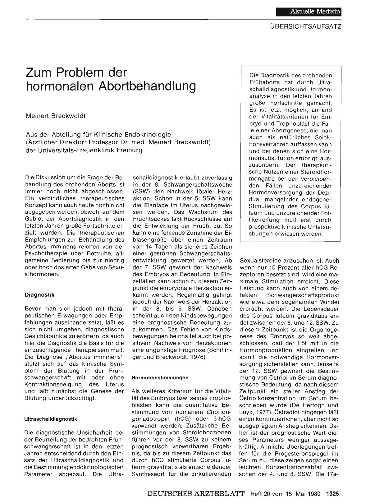 Vorschauseite 1: Zum Problem der hormonalen Abortbehandlung