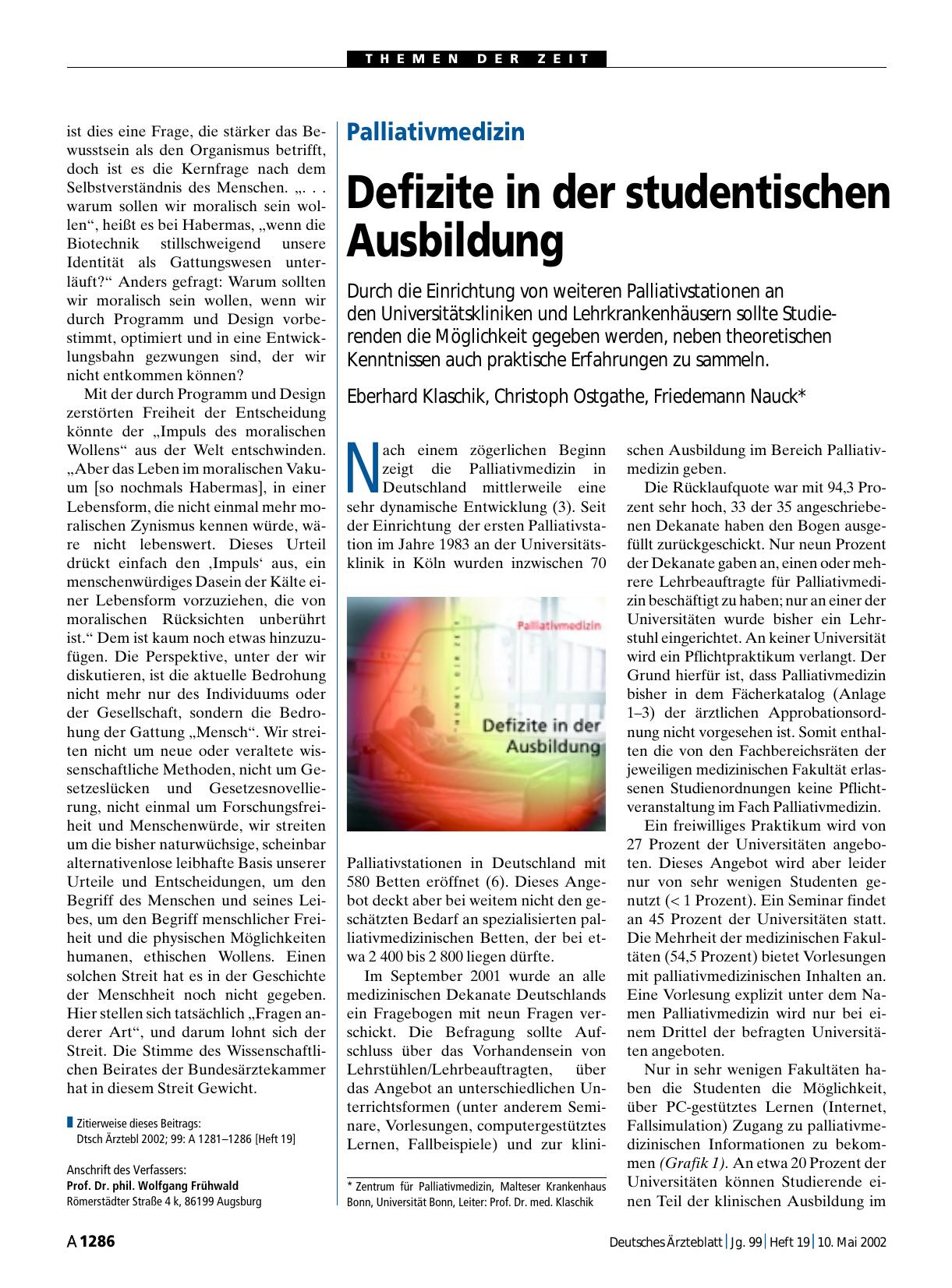 Vorschauseite 1: Palliativmedizin: Defizite in der studentischen Ausbildung