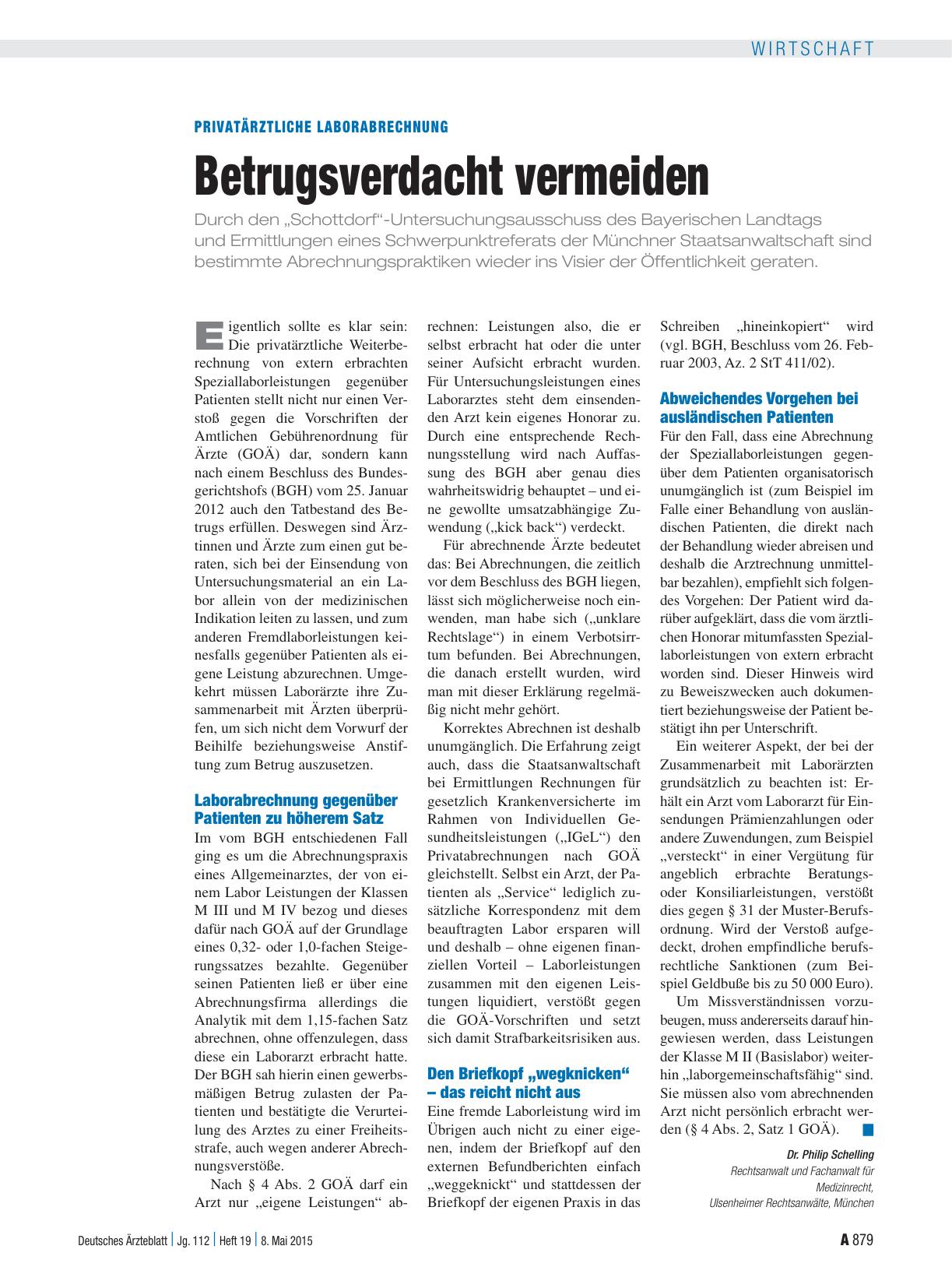 Vorschauseite 1: Privatärztliche Laborabrechnung: Betrugsverdacht vermeiden
