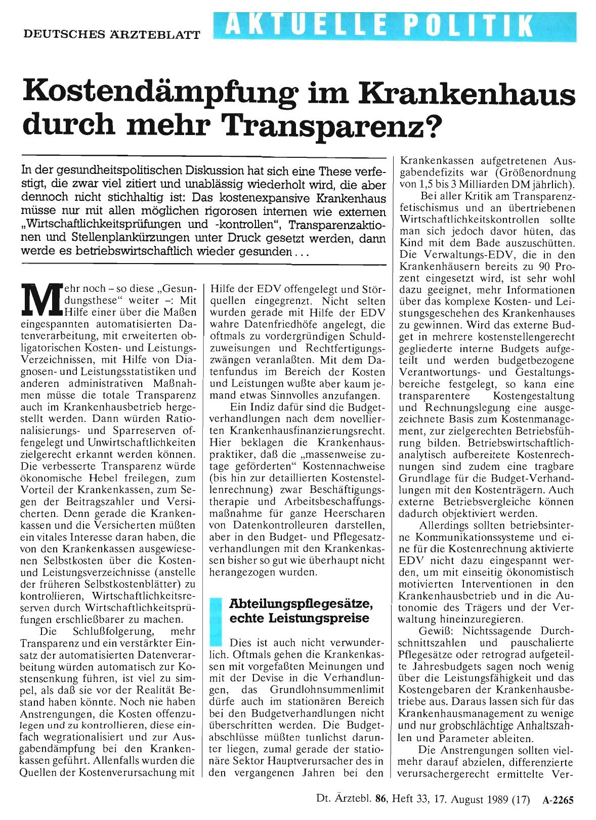 Vorschauseite 1: Kostendämpfung im Krankenhaus durch mehr Transparenz?