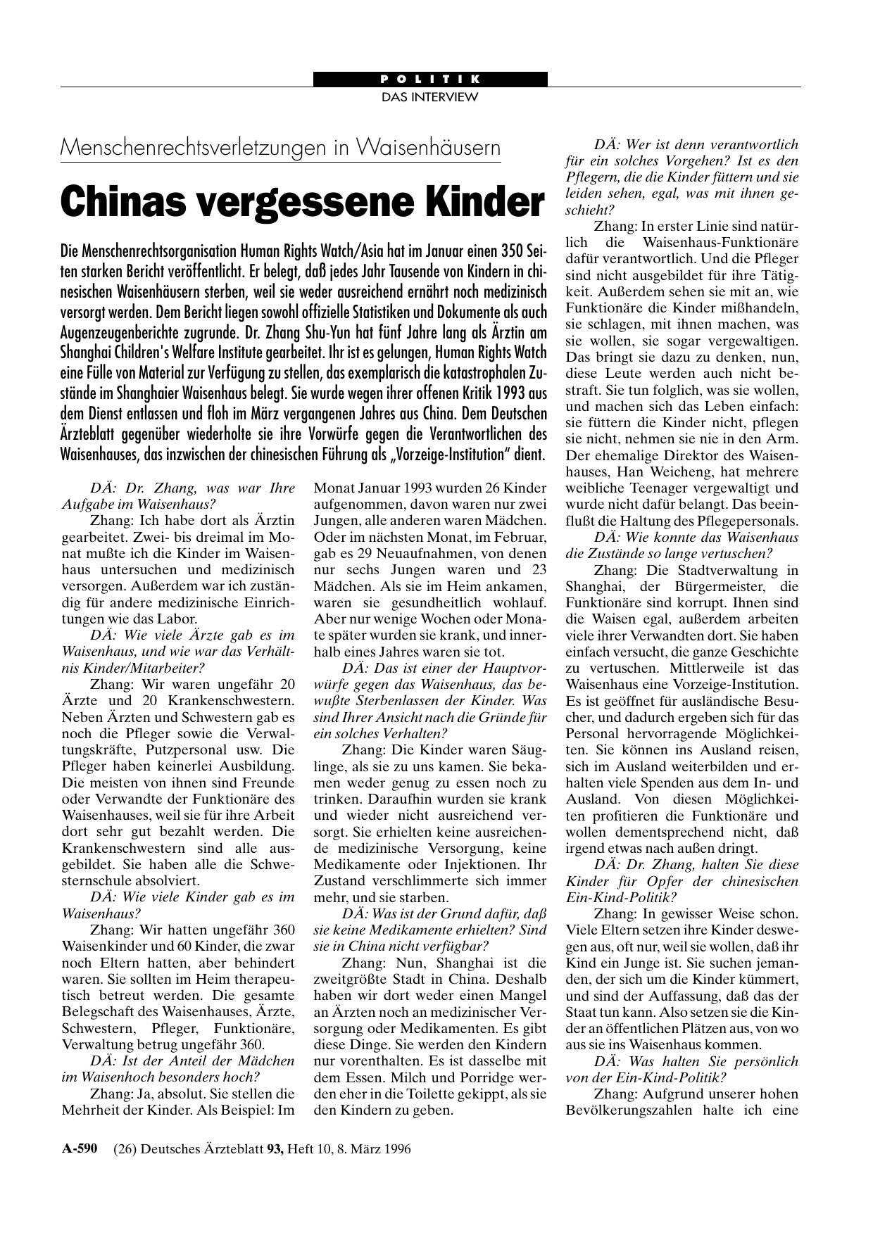 Vorschauseite 1: Menschenrechtsverletzungen in Waisenhäusern: Chinas vergessene Kinder