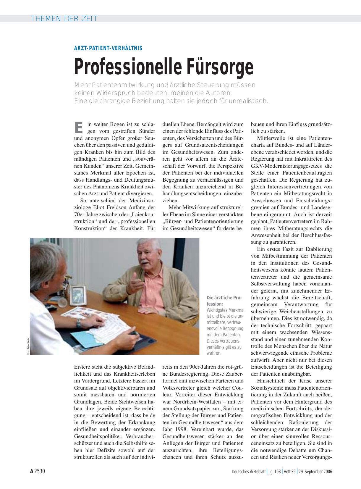 Vorschauseite 1: Arzt-Patient-Verhältnis: Professionelle Fürsorge