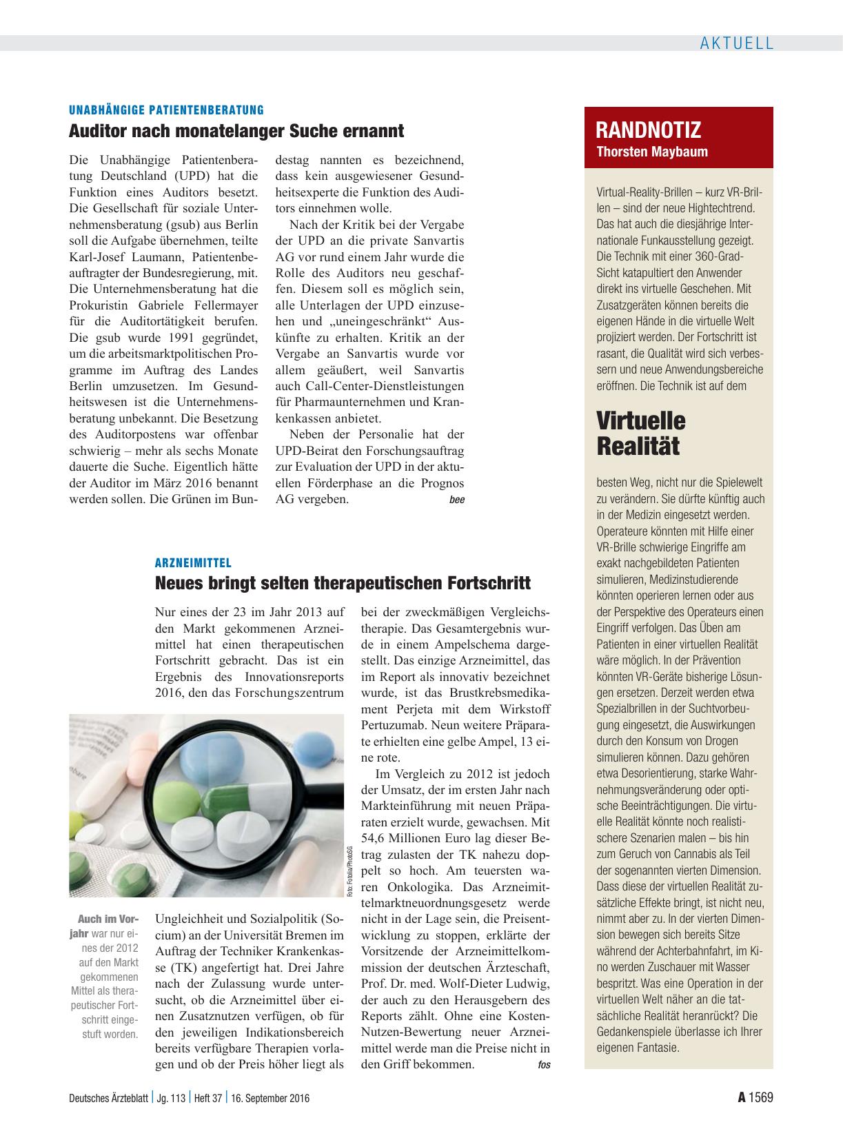 Vorschauseite 1: Unabhängige Patientenberatung: Auditor nach monatelanger Suche ernannt