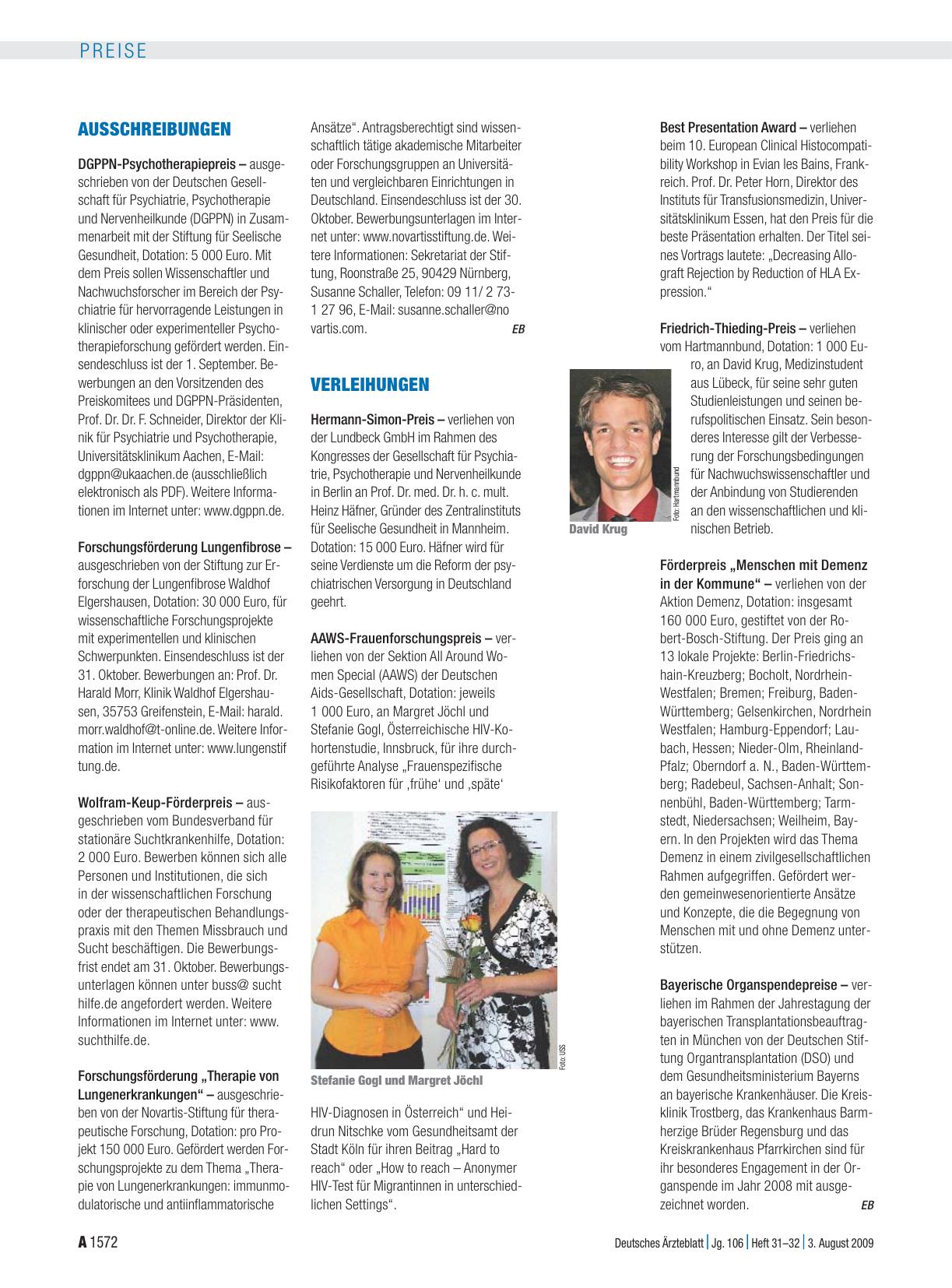 Vorschauseite 1: Verleihungen