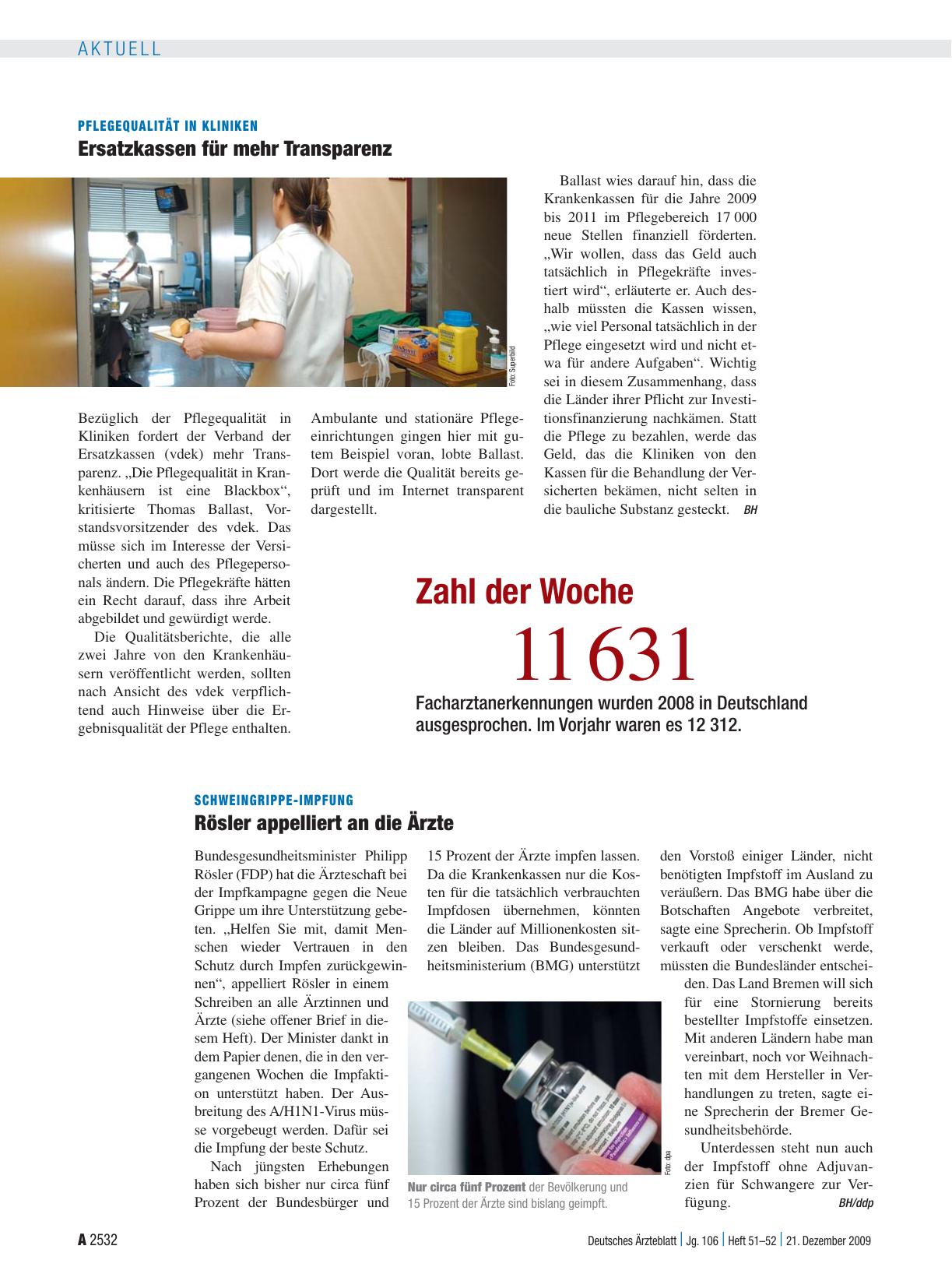 Vorschauseite 1: Schweingrippe-Impfung: Rösler appelliert an die Ärzte