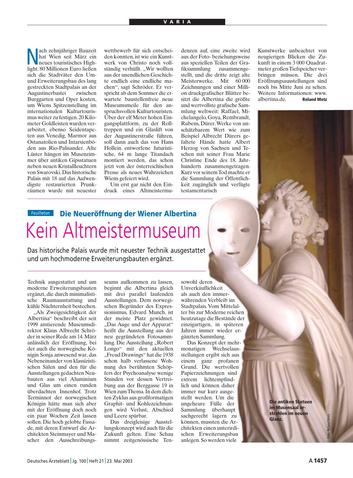 Vorschauseite 1: Die Neueröffnung der Wiener Albertina: Kein Altmeistermuseum