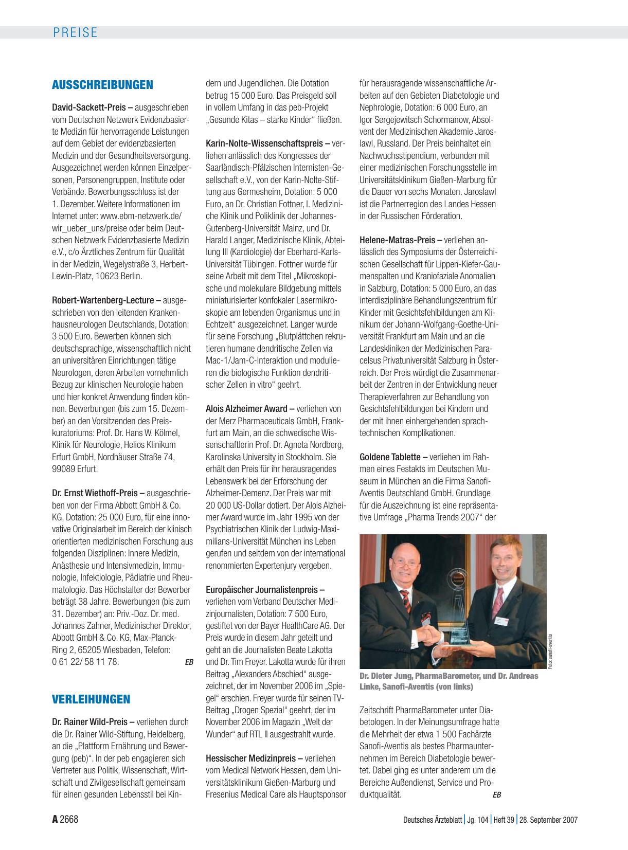 Vorschauseite 1: Verleihungen