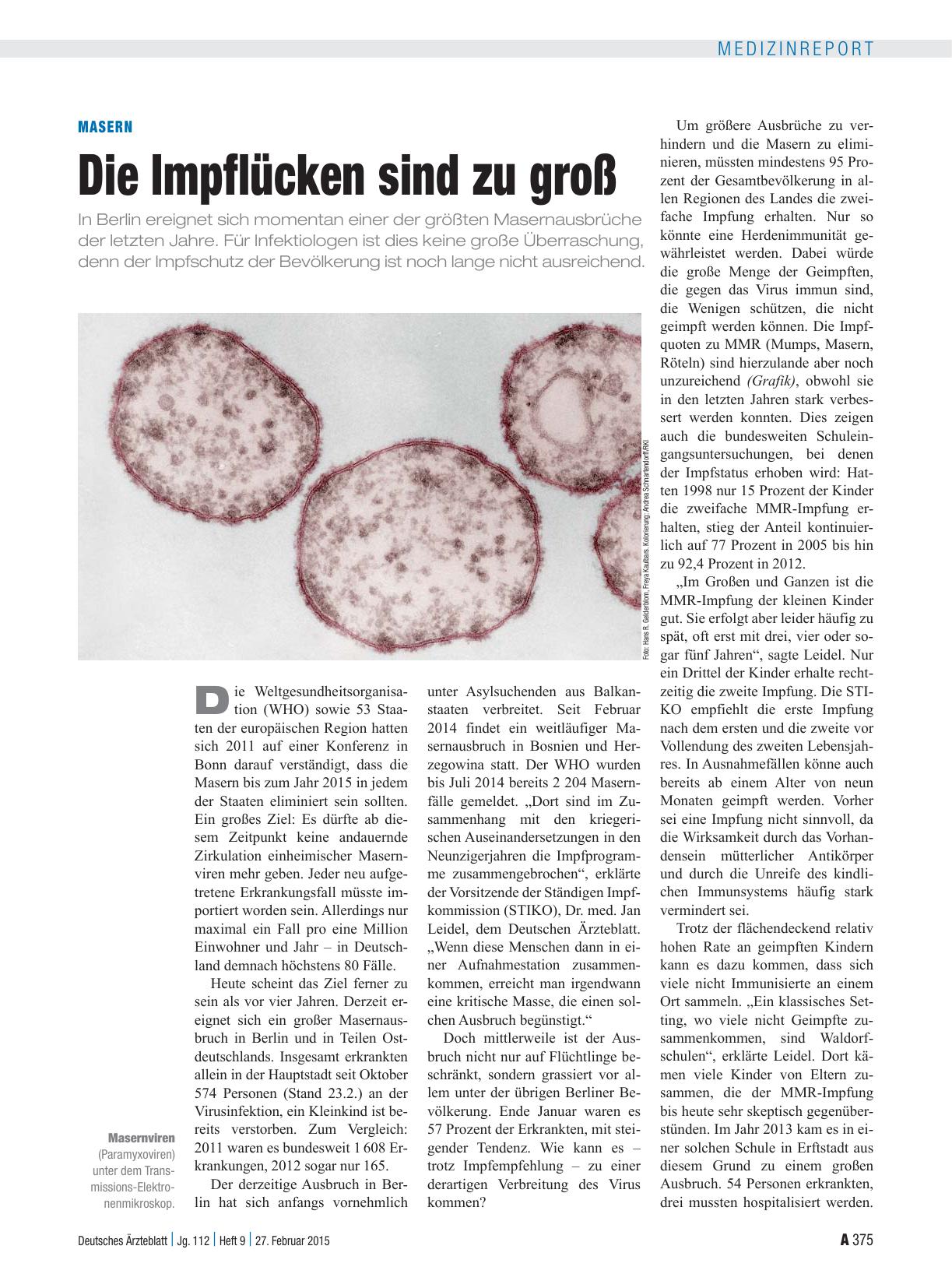 Vorschauseite 1: Masern: Die Impflücken sind zu groß