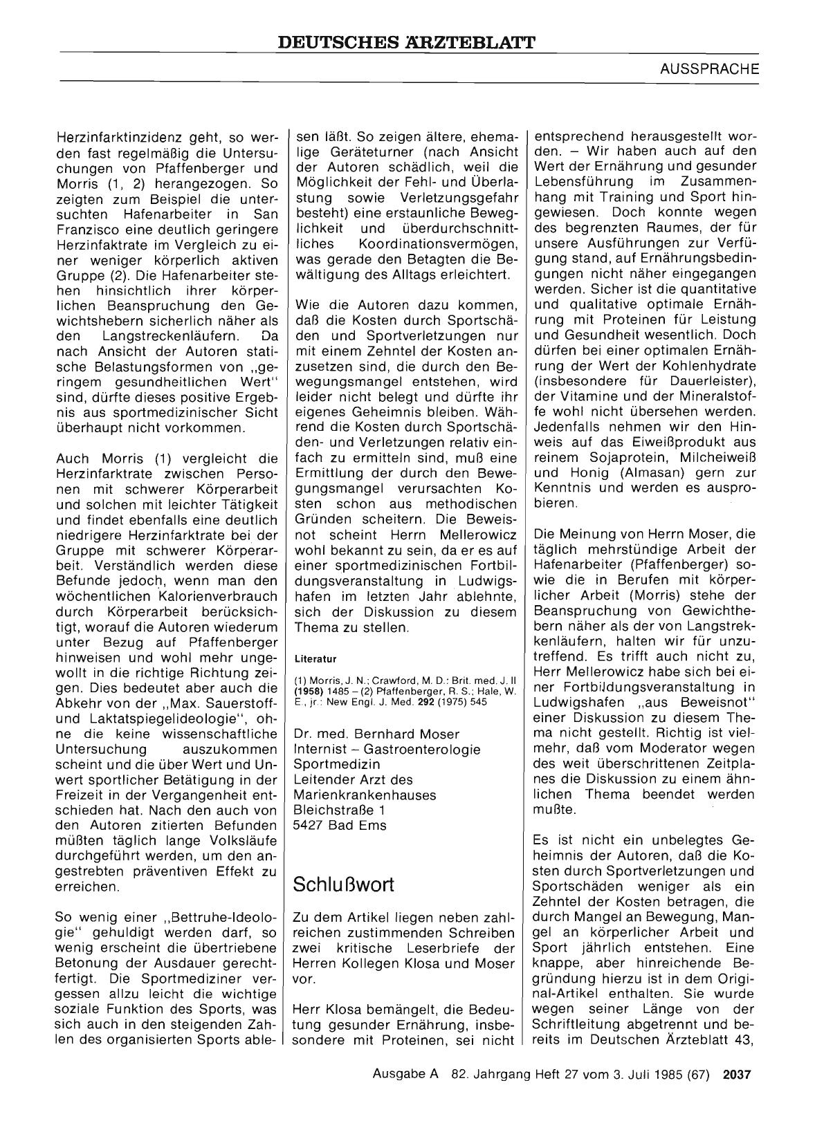 Vorschauseite 1: Training und Sport: Mittel der präventiven Medizin: Schlußwort