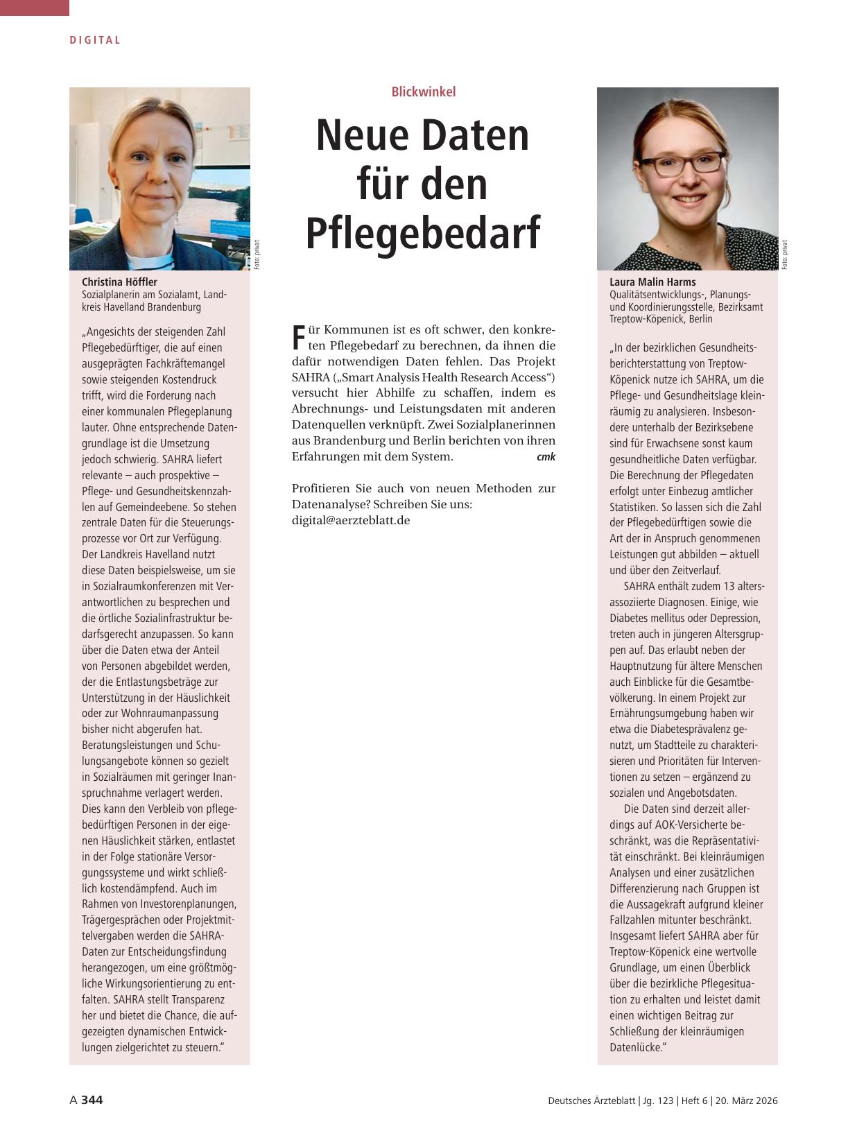 Vorschauseite 1: Blickwinkel: Neue Daten für den Pflegebedarf