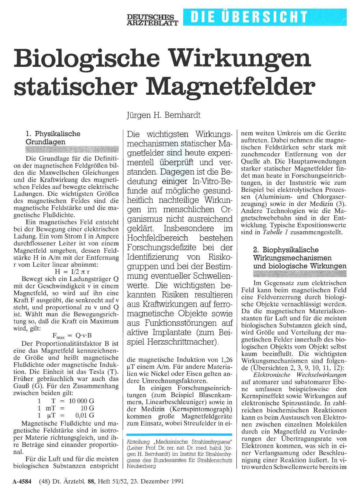 Vorschauseite 1: Biologische Wirkungen statischer Magnetfelder