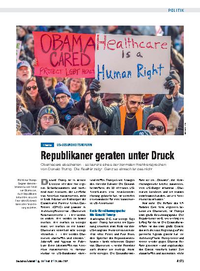 Vorschauseite 1: US-Gesundheitsreform: Republikaner geraten unter Druck