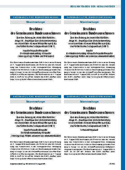 Vorschauseite 1: Beschluss des Gemeinsamen Bundesausschusses über eine Änderung der Arzneimittel-Richtlinie: Sofosbuvir/Velpatasvir