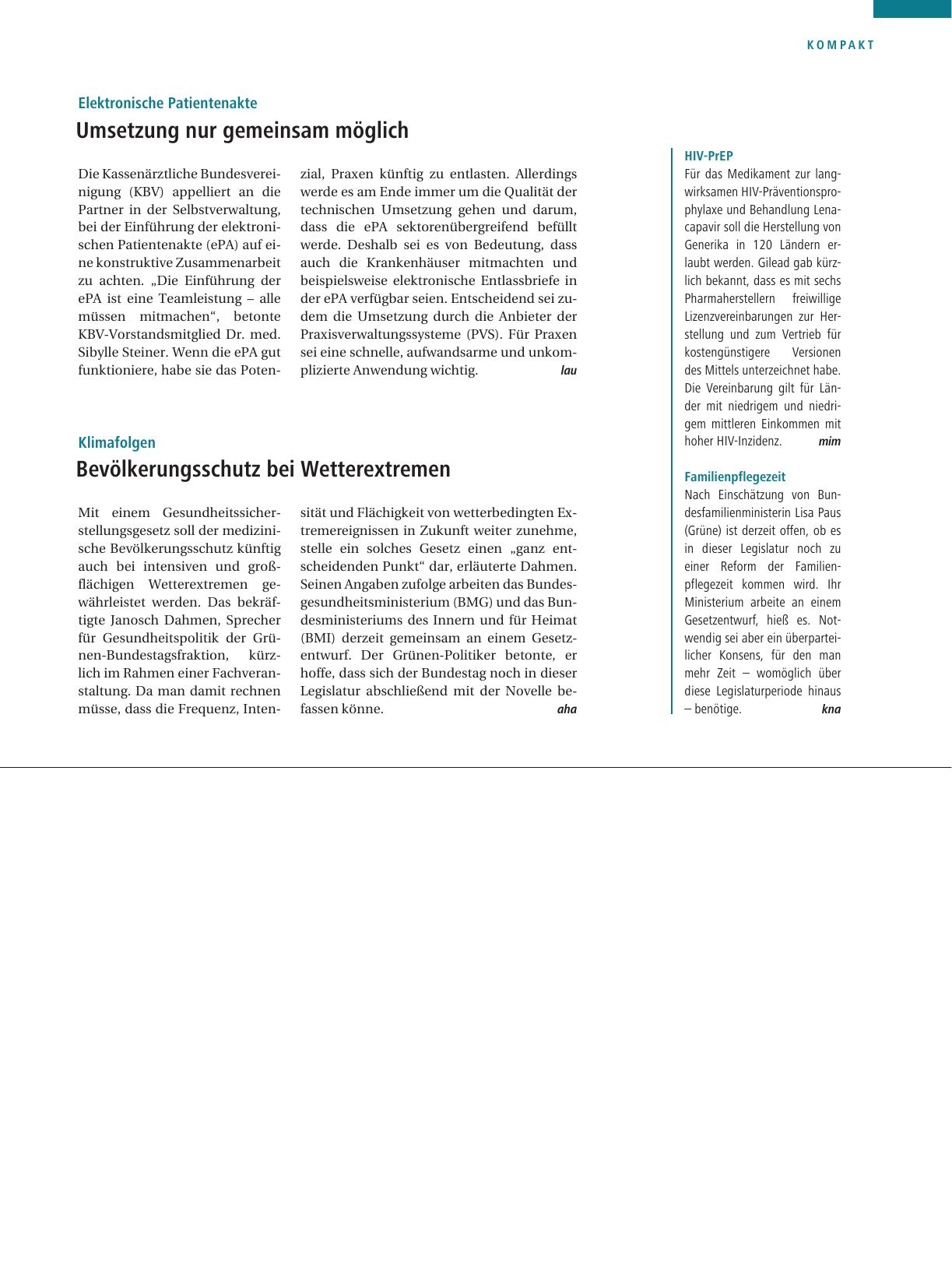 Vorschauseite 1: HIV-PrEP / Familienpflegezeit